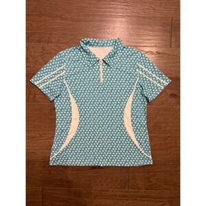 Jack Smith Golf Polo Women XL Turquoise Floral Polyester Zip Short Sleeve Sporty